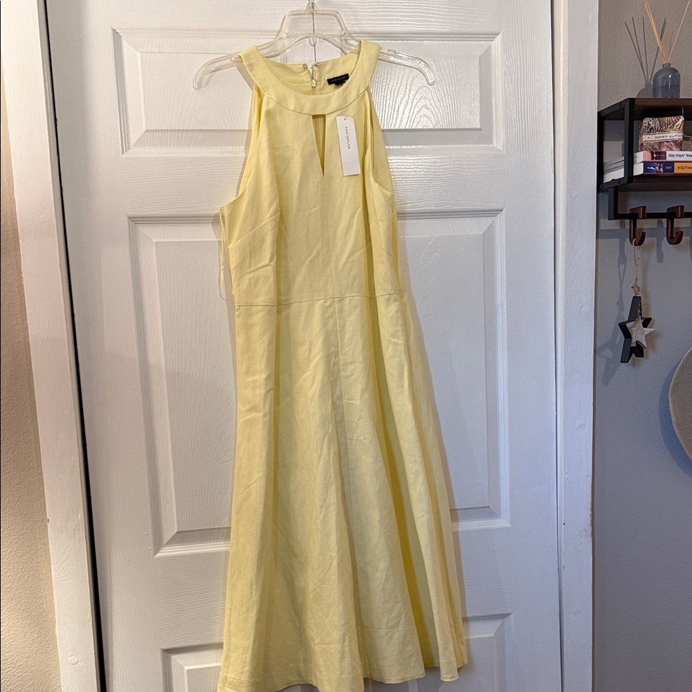 NWT ANN TAYLOR SIZE 10 SLEEVELESS HALTER MIDI FLARE DRESS - Butter Yellow